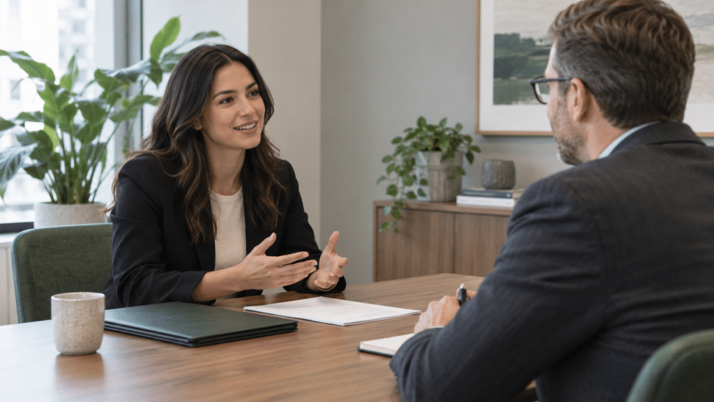 A candidate discusses a bank or credit union opportunity with a recruiter.