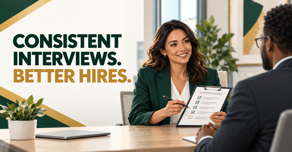 Manager interviewing a candidate using consistent interviews.